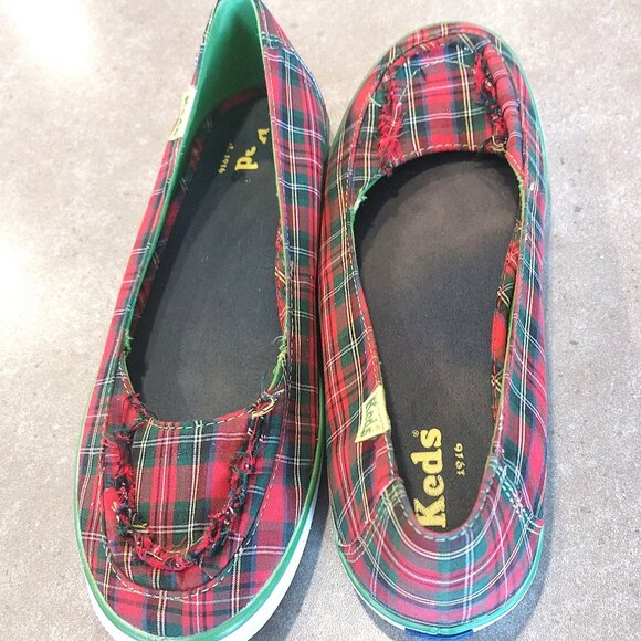 KEDS Women's Quad Red Stewart Plaid Slip On Sneakers - Red/Green/White - Size 8M - Picture 4 of 13